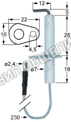 Электрод зажигания с фланцем 401000075 Fiamma для GGP10.6 / GGP10.8 / GGP15.10 / GGP15.10C / GGP15.10M