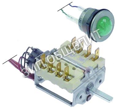 Переключатель Bertos, 2 положения, 4NO, включения 0-1, 16А, ø оси 6x4,6мм для E9P2M-IND / E9P2M-IND-230V3~ / E9P4M-IND