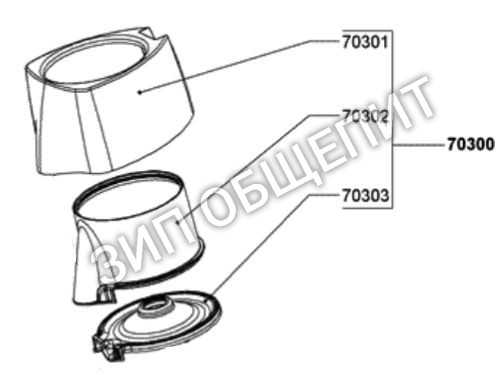 Корпус емкости в сборе 70300 для соковыжималки Santos модели Evolution 70